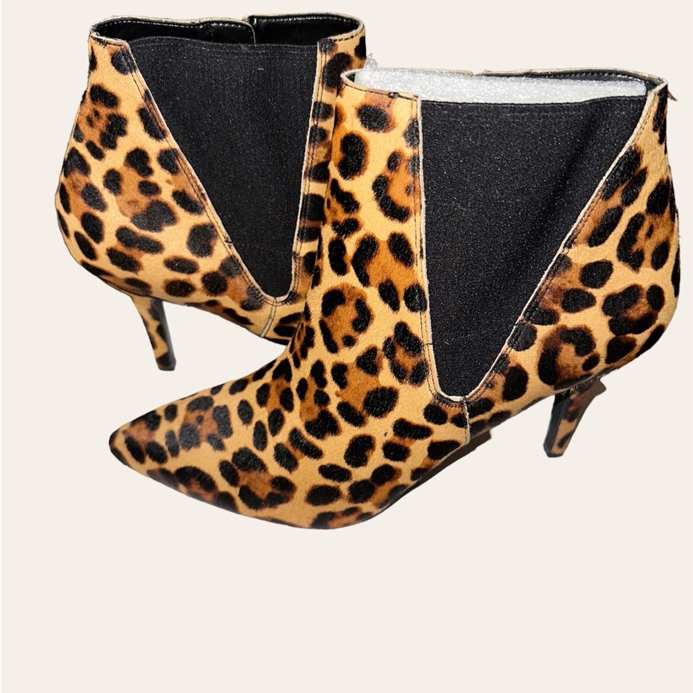 Nine West Pointed-Toe Leopard Calf Hair Ankle Bootie